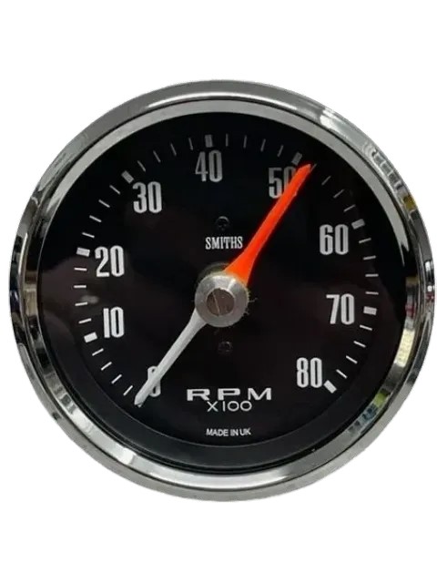 Smiths Classic Tachometer Electric Full Sweep 0-8000 rpm 80mm 12 volt black dial floodlit  chrome full v bezel